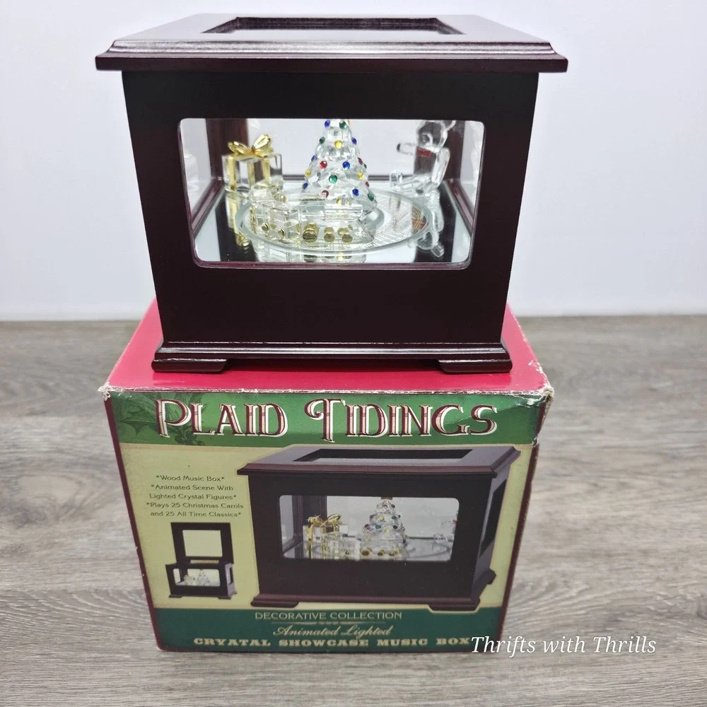 Vintage Crystal Showcase Holiday Music Box With Moving Train, Music, And Lights